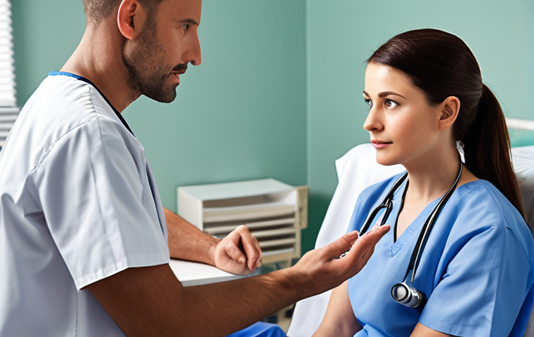 A compassionate rehabilitation counselor in a hospital, patiently communicating with a patient and helping them overcome psychological barriers.