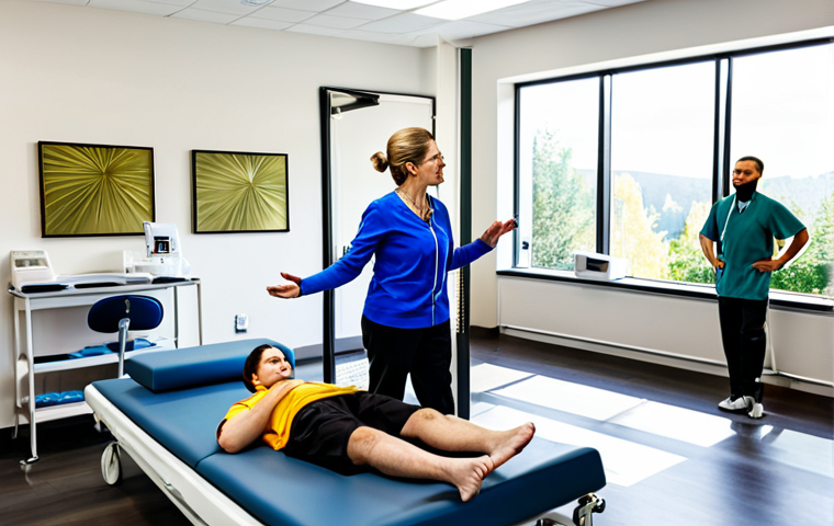 Modern Rehabilitation Center**

"A bright and modern rehabilitation center, fully equipped with advanced technology and therapy spaces. A diverse group of fully clothed patients are engaged in various activities such as physical therapy, occupational therapy, and counseling sessions. Several rehabilitation counselors in professional attire are consulting with patients and collaborating with other healthcare professionals. The scene conveys a sense of hope, progress, and collaboration. Safe for work, appropriate content, professional environment, perfect anatomy, natural proportions, high quality, family-friendly."

**