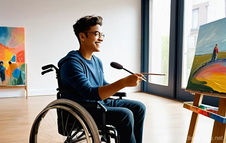 장애인재활상담사 상담 목표 설정 - **Prompt 1: Empowered Artist's Dream**
    "A young adult, either male or female, with a radiant smi...