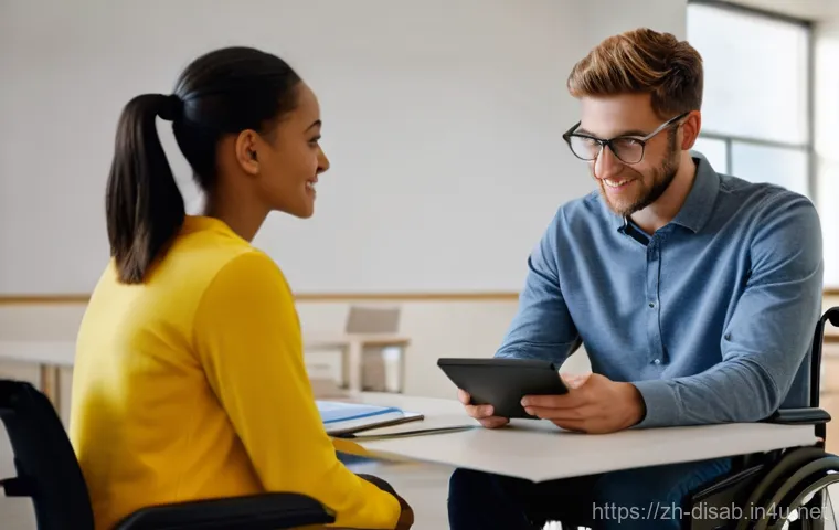 장애인재활상담사와 직무교육 - **Prompt:** A warm, inviting scene in a modern, well-lit rehabilitation center. A compassionate reha...