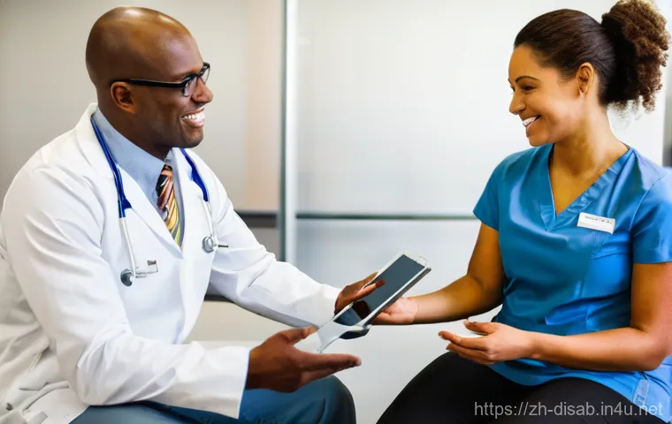 장애인재활상담사와 사회복지사의 차이점 - **Prompt 2: Social Worker Connecting a Family with Community Resources**
    "A bustling, welcoming ...