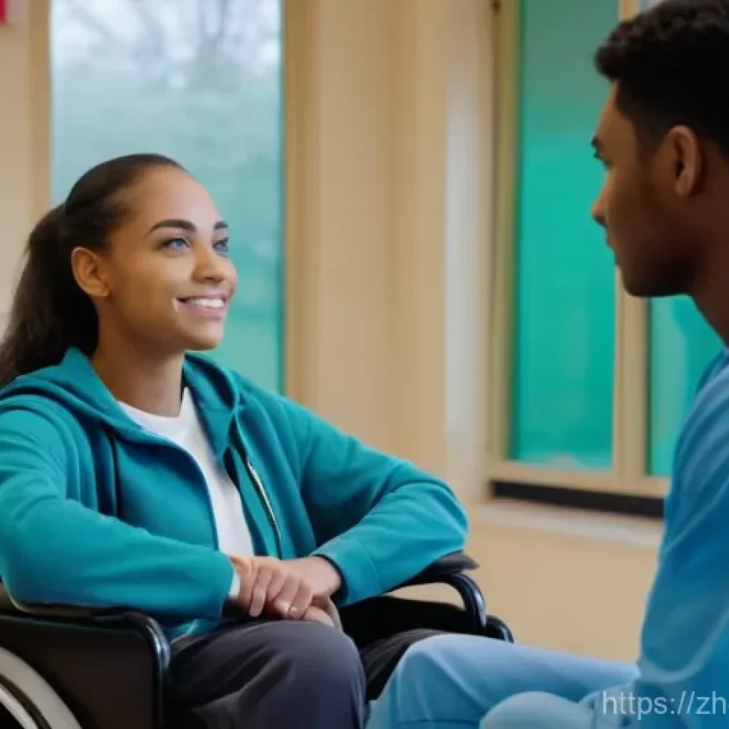 장애인재활상담사와 장애인 지원 시스템 - **Rehabilitation Counselor Inspiring Hope:**
A medium shot of a diverse, professional rehabilita...
