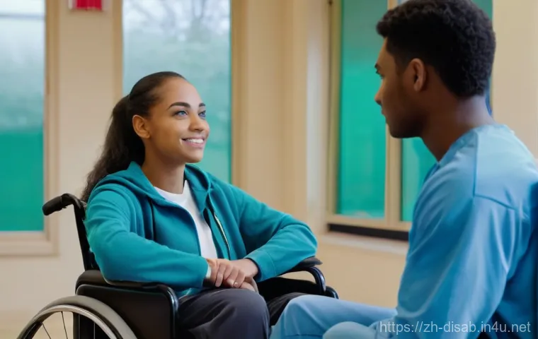 장애인재활상담사와 장애인 지원 시스템 - **Rehabilitation Counselor Inspiring Hope:**
    A medium shot of a diverse, professional rehabilita...