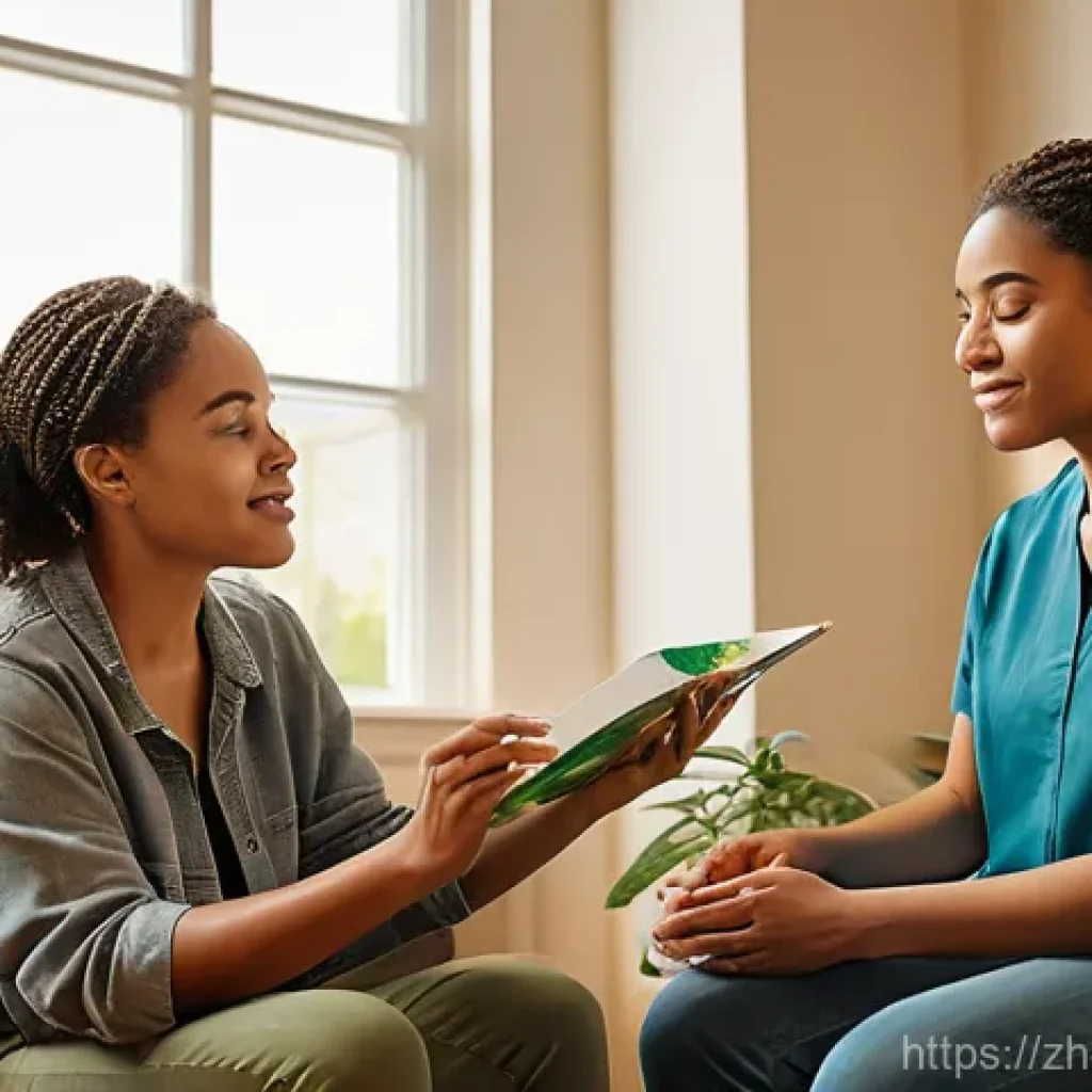 장애인재활상담사와 심리 안정법 - **"A compassionate rehabilitation counselor gently guides a young adult through an art therapy sessi...