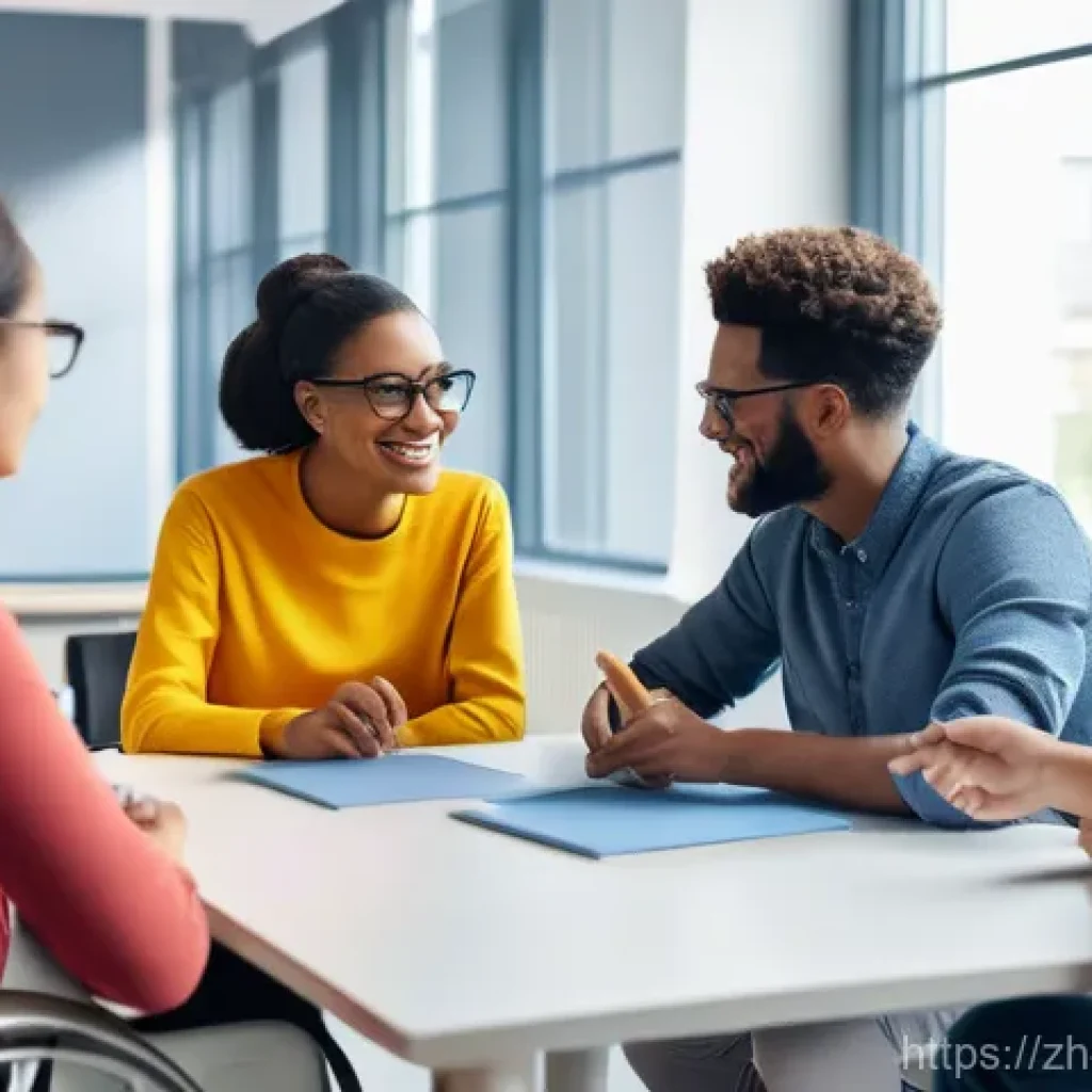 장애인재활상담사 사례관리 - **Prompt:** A diverse group of individuals with various physical disabilities (e.g., some in modern,...