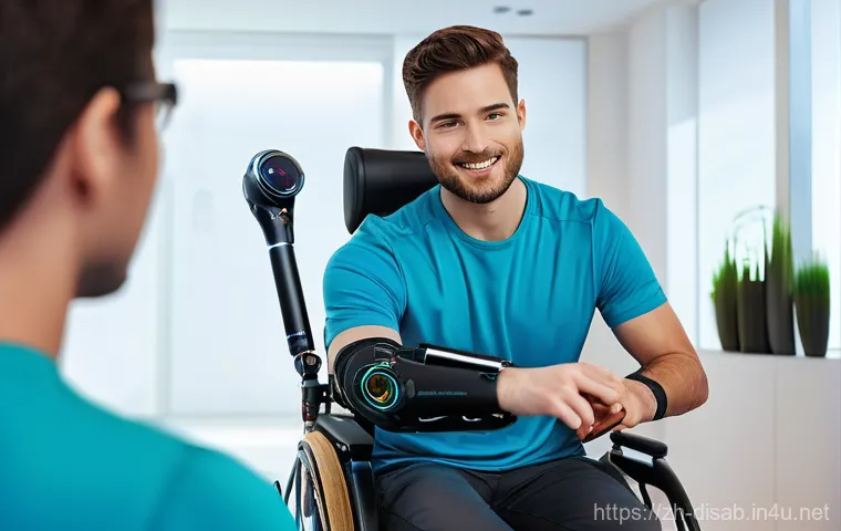 장애인재활상담사 사례관리 - **Prompt:** A diverse group of individuals with various physical disabilities (e.g., some in modern,...