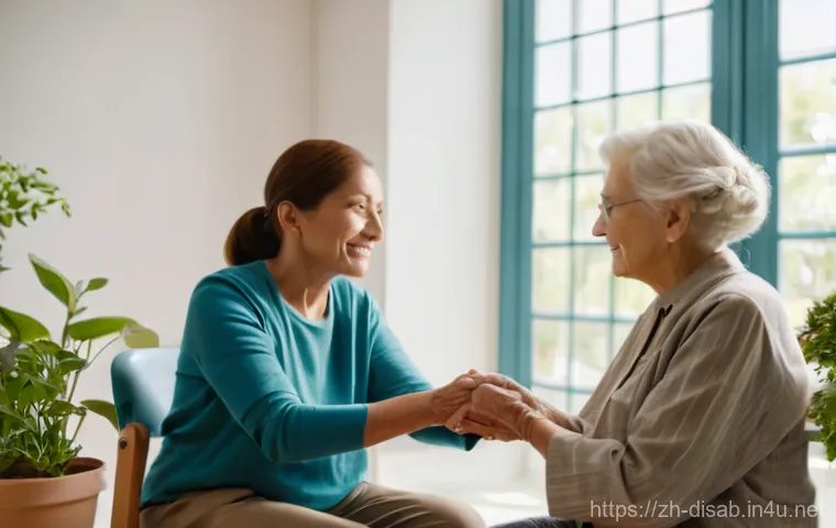 장애인재활상담사 직무 적성 검사 - **Prompt 1: Compassionate Guidance for an Elderly Individual**
    "A heartwarming scene inside a we...