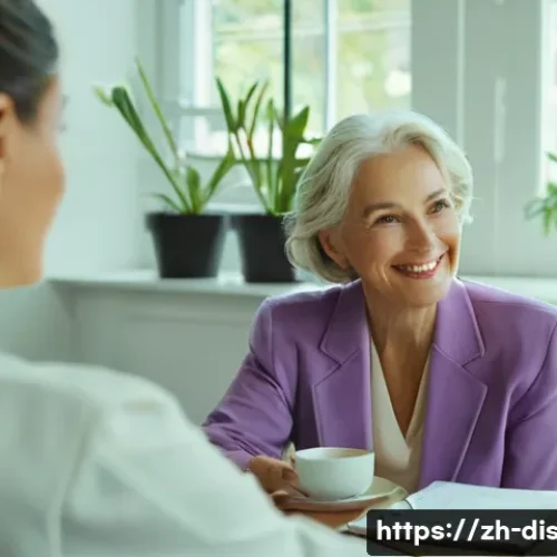 장애인재활상담사 직업 만족도 - **Prompt:** A compassionate female rehabilitation counselor in her early 30s with a warm smile, sitt...