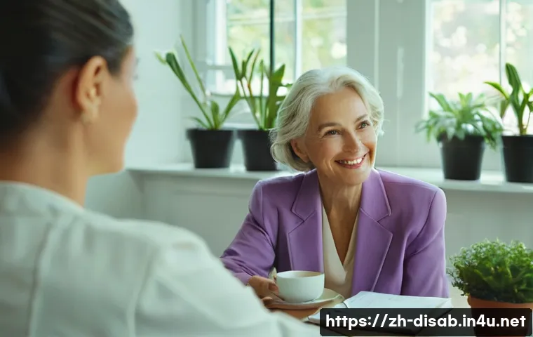 장애인재활상담사 직업 만족도 - **Prompt:** A compassionate female rehabilitation counselor in her early 30s with a warm smile, sitt...