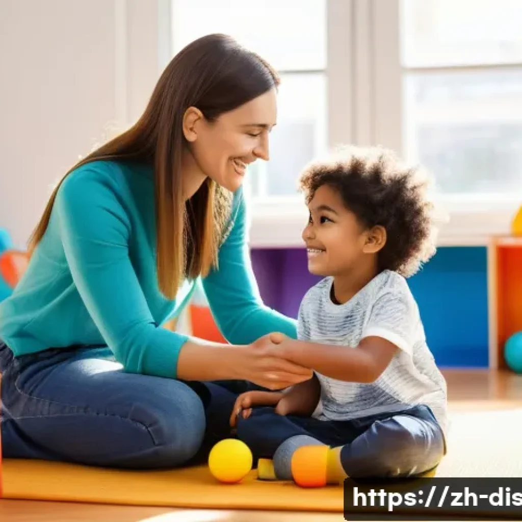 장애인재활상담사 채용 공고 찾는 법 - **Prompt 1: A compassionate female rehabilitation counselor gently guiding a young child (approximat...