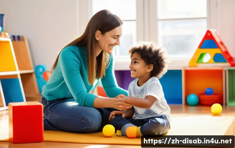 장애인재활상담사 채용 공고 찾는 법 - **Prompt 1: A compassionate female rehabilitation counselor gently guiding a young child (approximat...